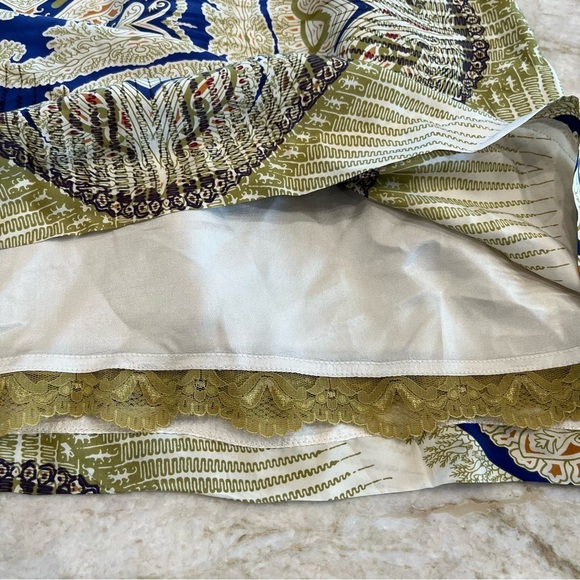 Anthropologie Edme & Esyllte Silk Kerchief Mini Dress – Blue/Green Geo – Large - Picture 6 of 14